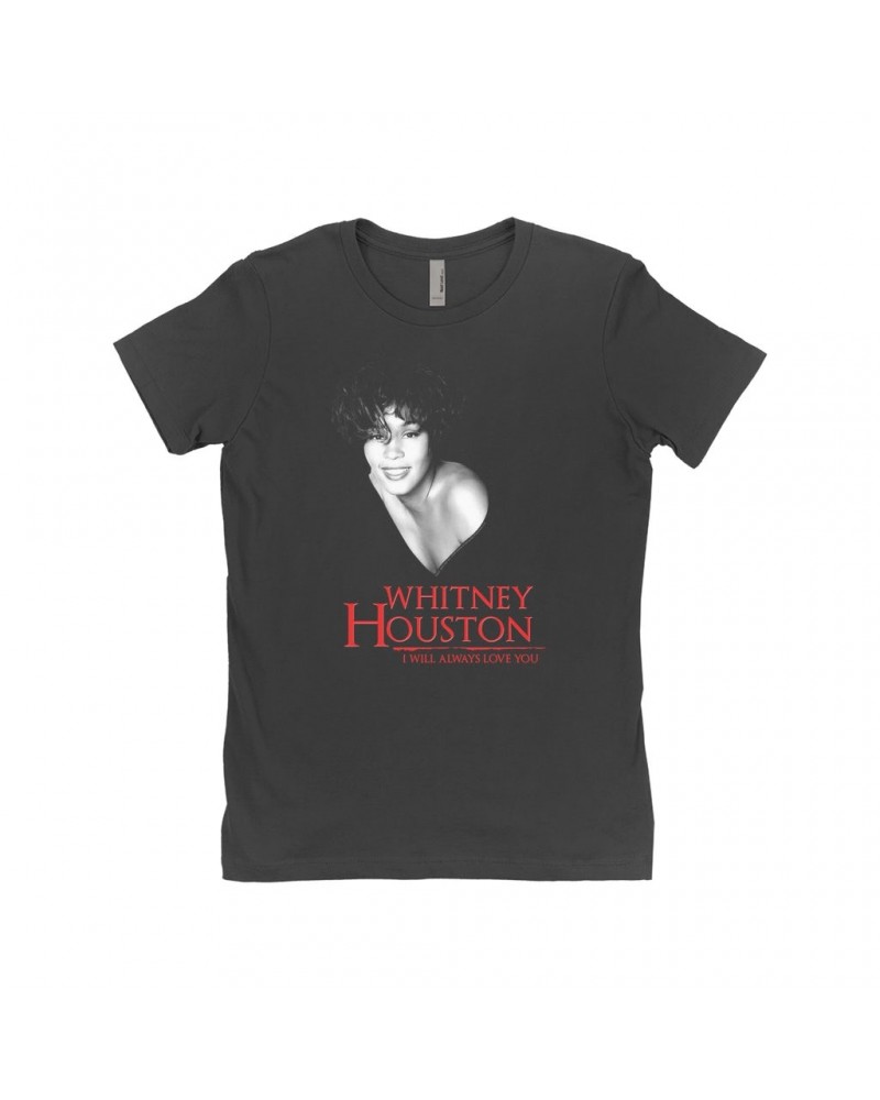 Whitney Houston Ladies' Boyfriend T-Shirt | I Will Always Love You Logo And Photo Shirt $5.93 Shirts