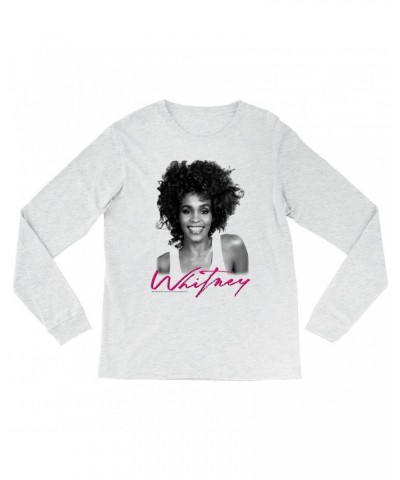 Whitney Houston Heather Long Sleeve Shirt | I Wanna Dance With Somebody Album Photo And Logo Shirt $6.43 Shirts