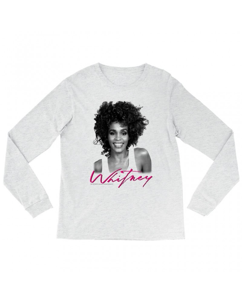 Whitney Houston Heather Long Sleeve Shirt | I Wanna Dance With Somebody Album Photo And Logo Shirt $6.43 Shirts