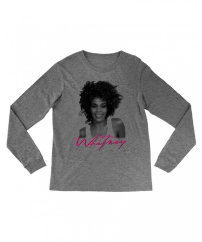 Whitney Houston Heather Long Sleeve Shirt | I Wanna Dance With Somebody Album Photo And Logo Shirt $6.43 Shirts