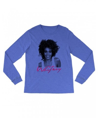 Whitney Houston Heather Long Sleeve Shirt | I Wanna Dance With Somebody Album Photo And Logo Shirt $6.43 Shirts