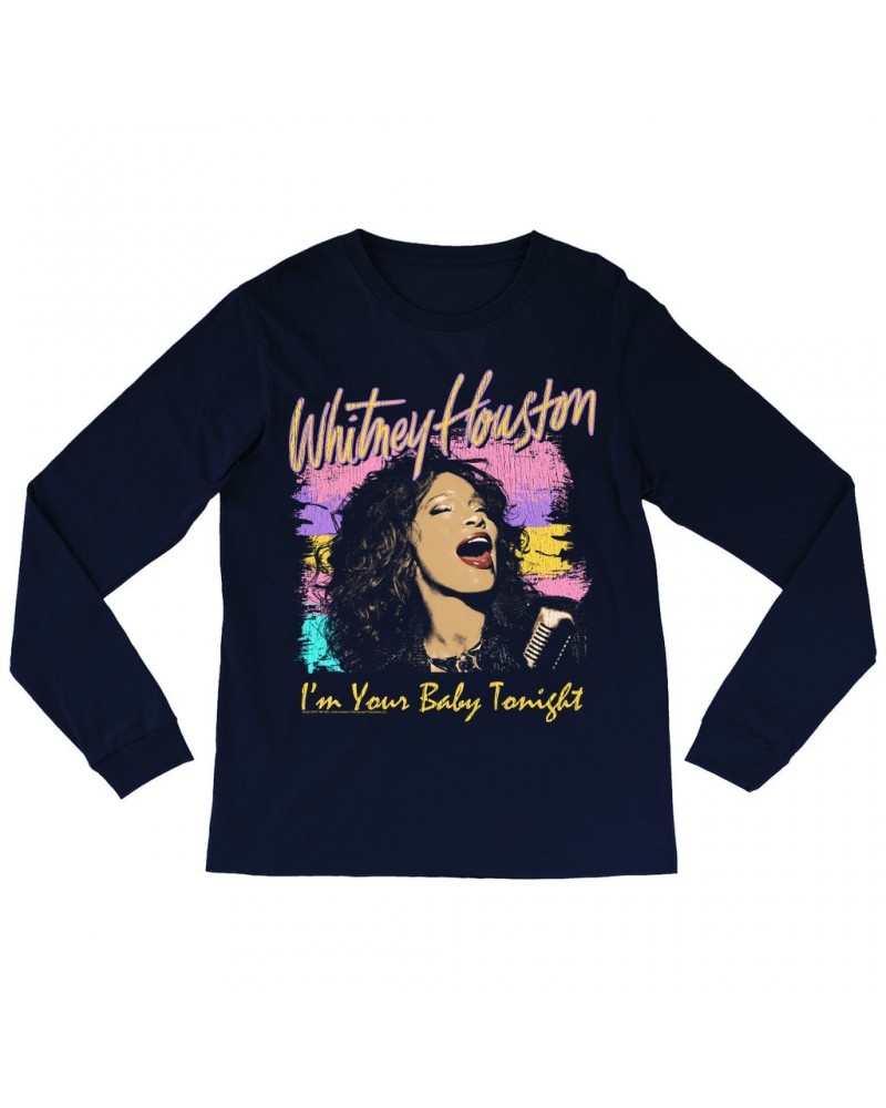 Whitney Houston Long Sleeve Shirt | I'm Your Baby Tonight Colorful Illustration Shirt $6.28 Shirts