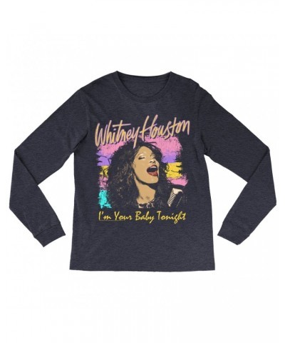 Whitney Houston Long Sleeve Shirt | I'm Your Baby Tonight Colorful Illustration Shirt $6.28 Shirts