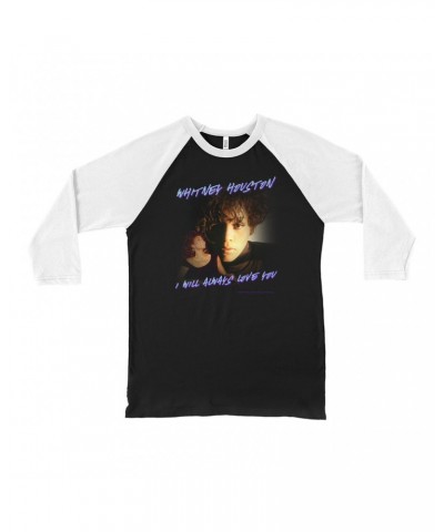 Whitney Houston 3/4 Sleeve Baseball Tee | I Will Always Love You Script Photo Collage Design Shirt $7.67 Shirts