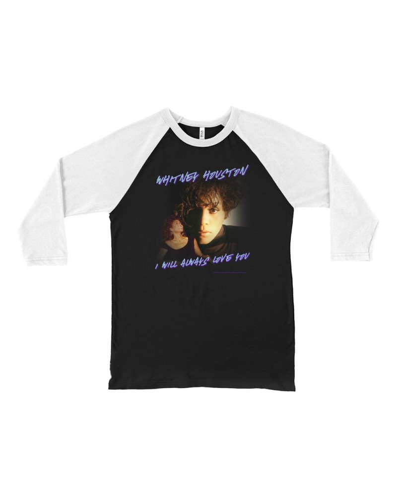 Whitney Houston 3/4 Sleeve Baseball Tee | I Will Always Love You Script Photo Collage Design Shirt $7.67 Shirts