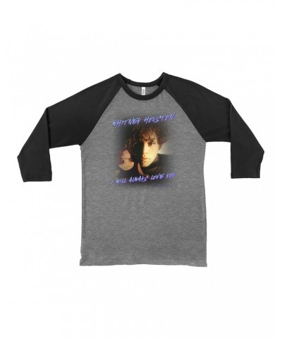 Whitney Houston 3/4 Sleeve Baseball Tee | I Will Always Love You Script Photo Collage Design Shirt $7.67 Shirts