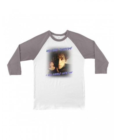 Whitney Houston 3/4 Sleeve Baseball Tee | I Will Always Love You Script Photo Collage Design Shirt $7.67 Shirts