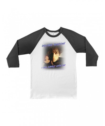 Whitney Houston 3/4 Sleeve Baseball Tee | I Will Always Love You Script Photo Collage Design Shirt $7.67 Shirts