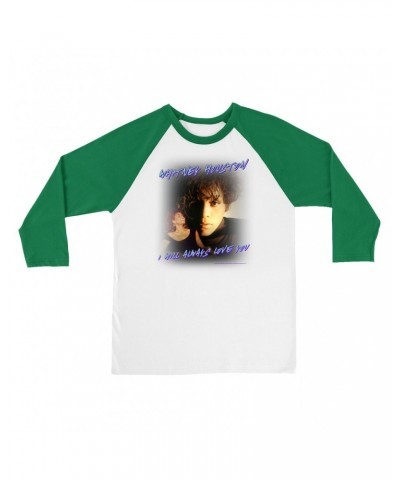 Whitney Houston 3/4 Sleeve Baseball Tee | I Will Always Love You Script Photo Collage Design Shirt $7.67 Shirts