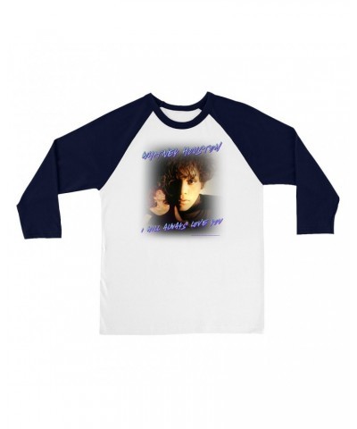 Whitney Houston 3/4 Sleeve Baseball Tee | I Will Always Love You Script Photo Collage Design Shirt $7.67 Shirts