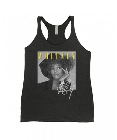 Whitney Houston Ladies' Tank Top | Whitney Black And White Star Photo With Logo Distressed Shirt $6.83 Shirts