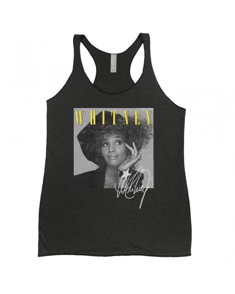 Whitney Houston Ladies' Tank Top | Whitney Black And White Star Photo With Logo Distressed Shirt $6.83 Shirts