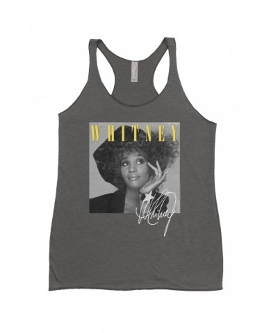 Whitney Houston Ladies' Tank Top | Whitney Black And White Star Photo With Logo Distressed Shirt $6.83 Shirts