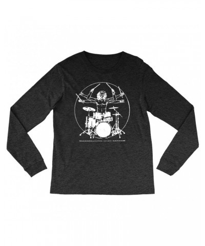 Music Life Heather Long Sleeve Shirt | Vitruvian Drummer Shirt $8.96 Shirts