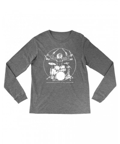 Music Life Heather Long Sleeve Shirt | Vitruvian Drummer Shirt $8.96 Shirts