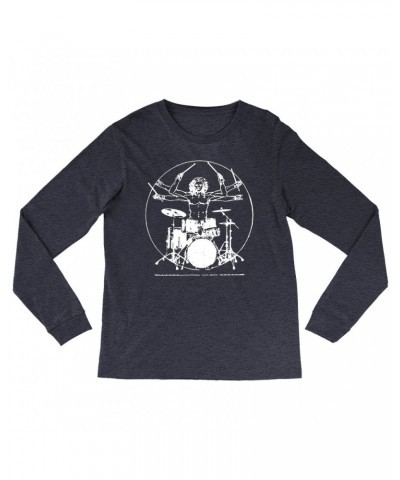 Music Life Heather Long Sleeve Shirt | Vitruvian Drummer Shirt $8.96 Shirts