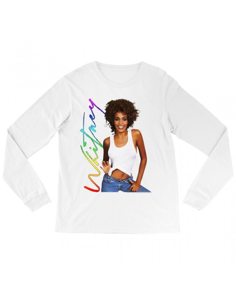 Whitney Houston Long Sleeve Shirt | 1987 Album Photo Rainbow Signature Image Shirt $9.15 Shirts