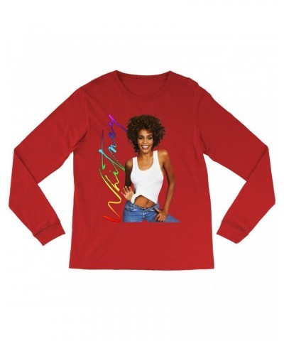 Whitney Houston Long Sleeve Shirt | 1987 Album Photo Rainbow Signature Image Shirt $9.15 Shirts